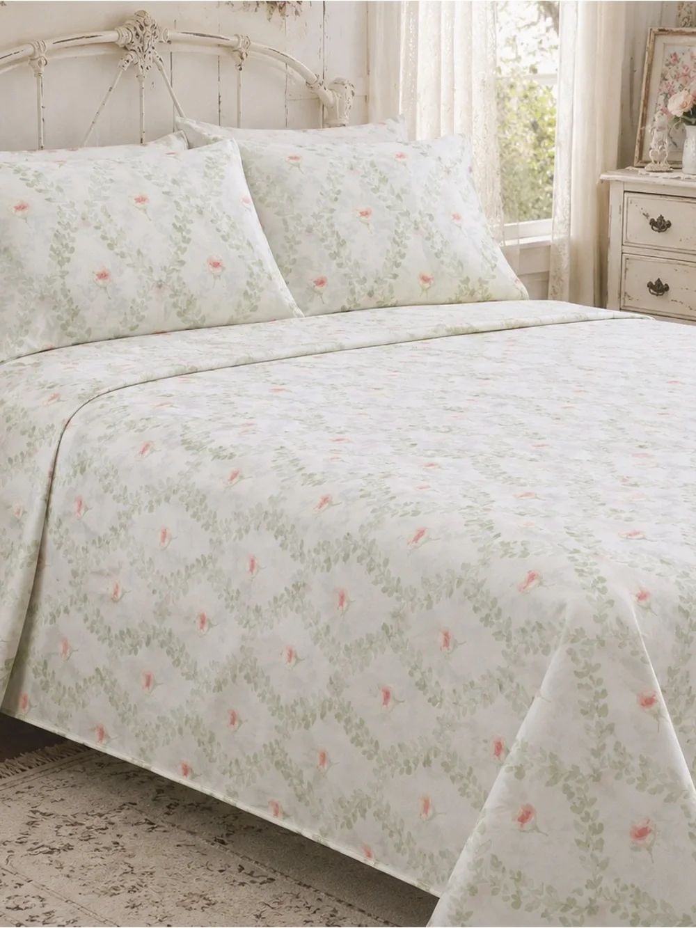 Rachel Ashwell The Farmhouse Queen Sheet Set NIP 100% Cotton Cottagecore